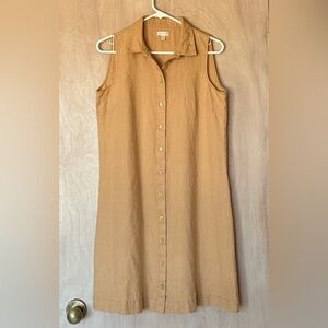 Garnet Hill Classic Linen Shirtdress in Mango Sleeveless Button Front Women's 4